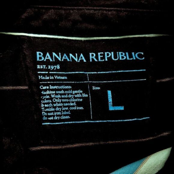 Banana Republic Cotton‎ Polo Large Blue Teal Striped - Picture 6 of 7